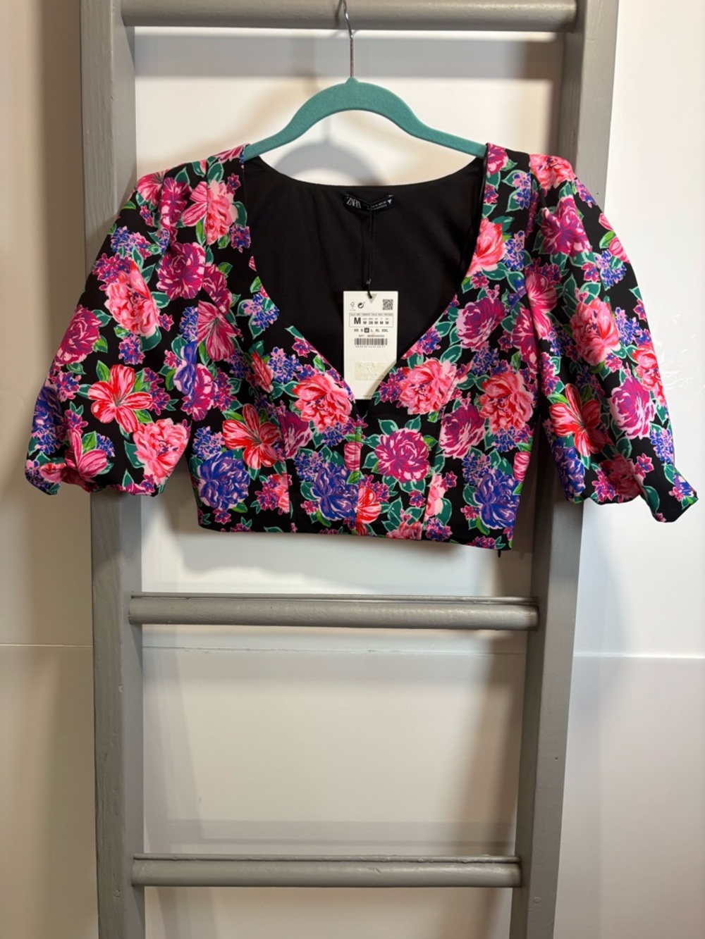 Zara NWT Med Floral Crop Top coquette, concert, cottage core, whimsigoth, boho